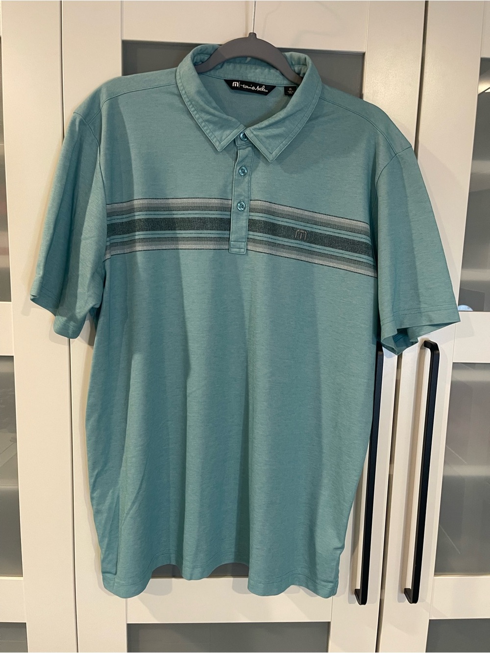 Travis Mathew Seafoam Polo with Horizontal Stripe